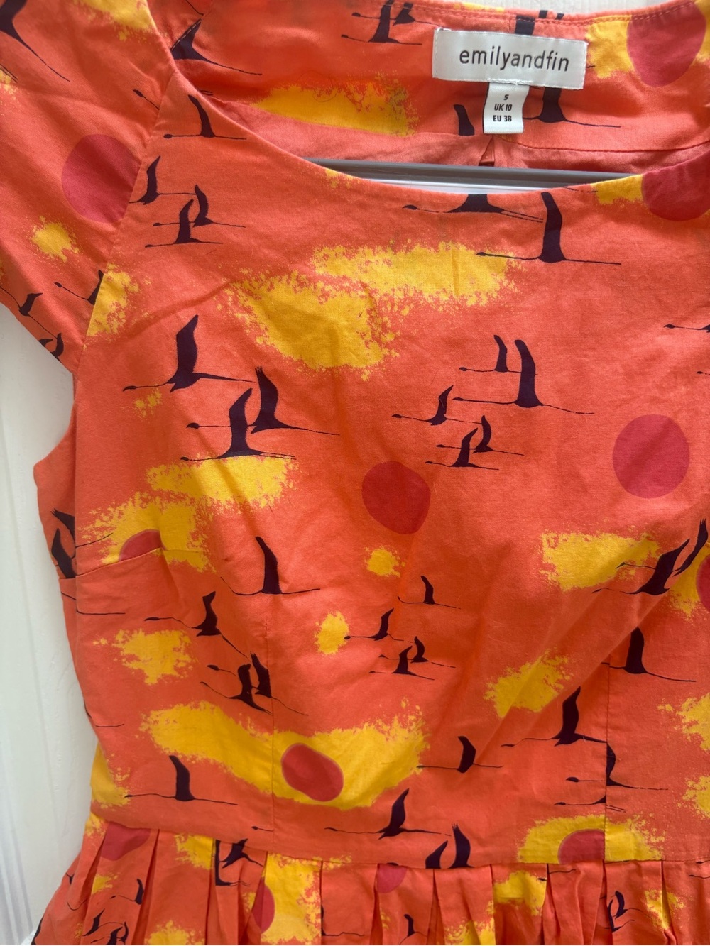 emilyandfin Coral Asymmetrical Women's Dress with Yellow Print - Picture 2 of 6